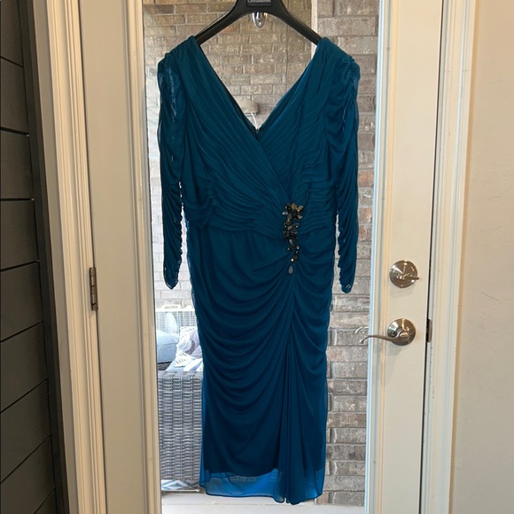 Adrianna Papell Teal Long Sleeve Dress Size 16 - Picture 1 of 7